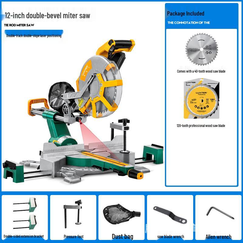 Lockes 12" Double Sliding Compound Miter Saw - High Power Aluminum Woodcutting Tool with Laser
