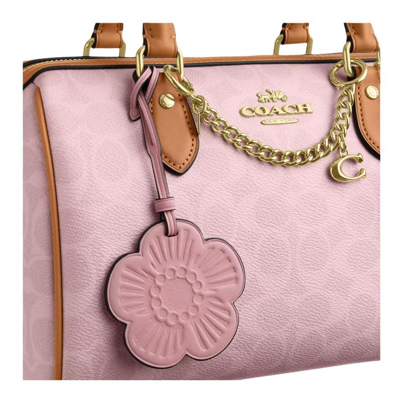 Coach BORSA A SPALLA Rowan 25 hardware dorato tela rivestita borsa a mano media da donna rosa