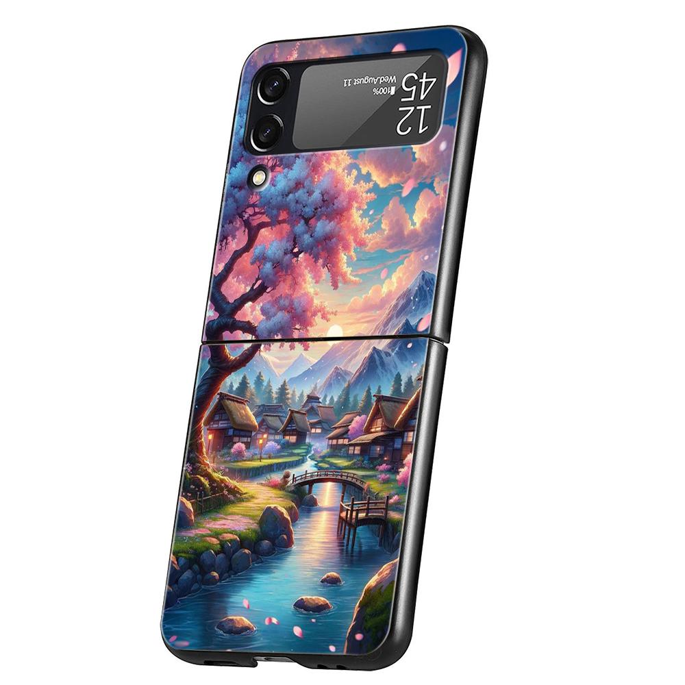 Pink Spring Cherry Blossoms Hard PC Phone Case For Samsung Galaxy Z Flip 5 4 3 Black Cover For Galaxy Z Flip 6 Shockproof Capas