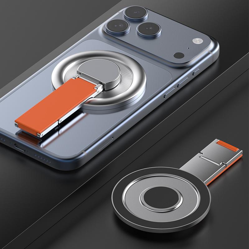 Strong Magnetic Magsafe Phone Holder - 360° Rotating Finger Ring Stand Compatible with iPhone 15/16/17 & Xiaomi Phones оранжевый