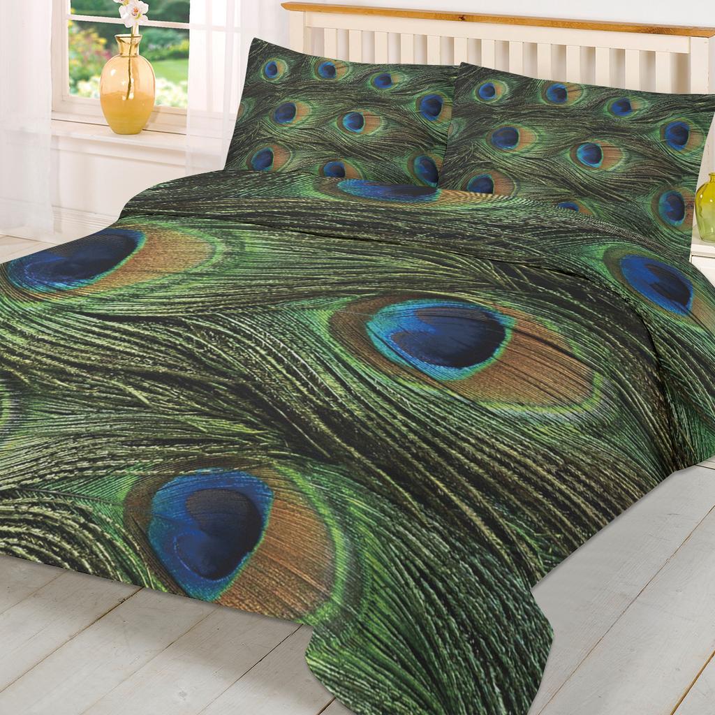 Green Animal Peacock Feather Duvet Cover With Pillow Case Custom 3pcs Bedding Set Quilt Cover Double Bed Home Textile