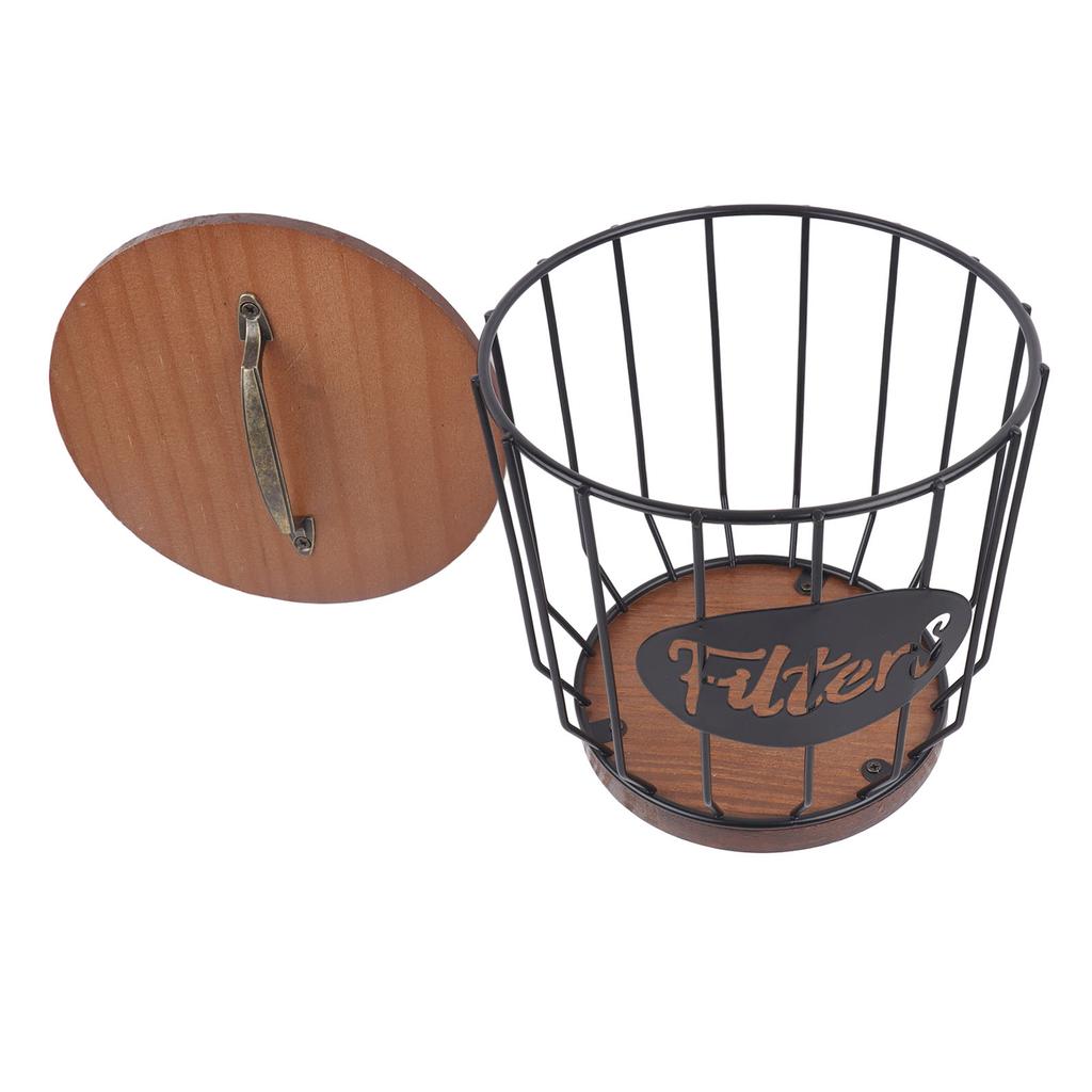 Rustic Coffee Filter Holder with Lid Coffee Filter Storage Container Coffee Pod Holder for Counter Coffee Bar Accessories Decor