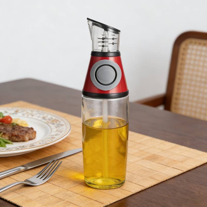 Oil Dispenser Bottle With Controlled Press And Measurement For Kitchen Use