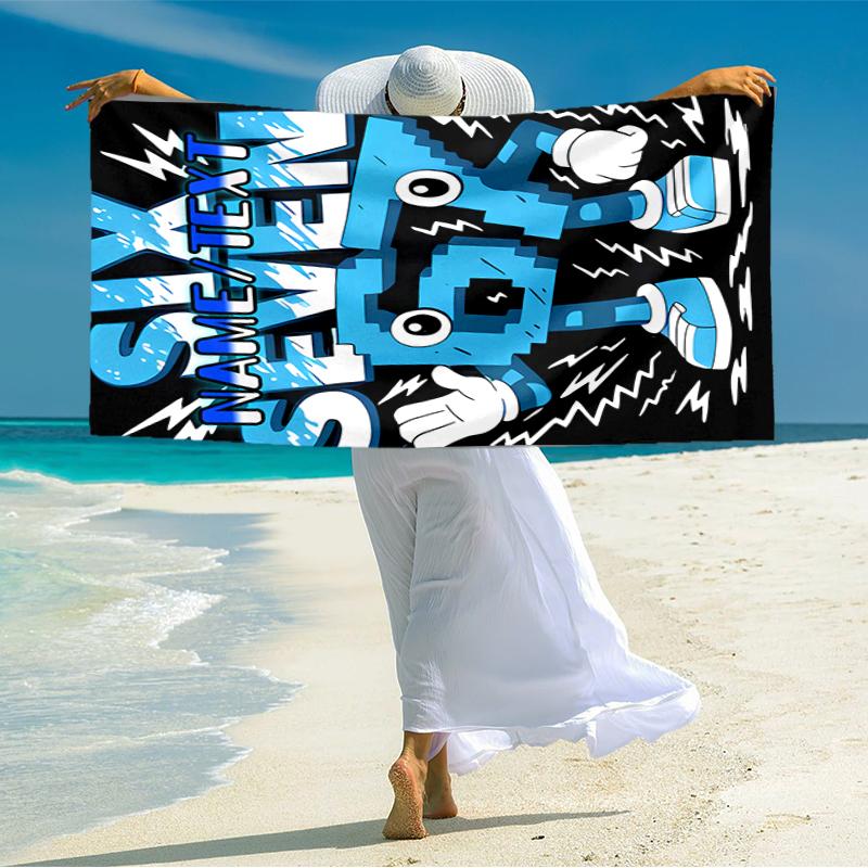 1PC Custom Name Electricity Power Beach Towel Highly Absorbent And Sand-Resistant Towel for Swimming, Pool, Yoga, And Travel Lightweight
