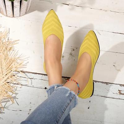 Popular  Solid Color Knitted Slip On Shoes Casual Breathable Ballet Flats Women Flat Shoe Loafers Women's Pointed Toe Flat Shoes