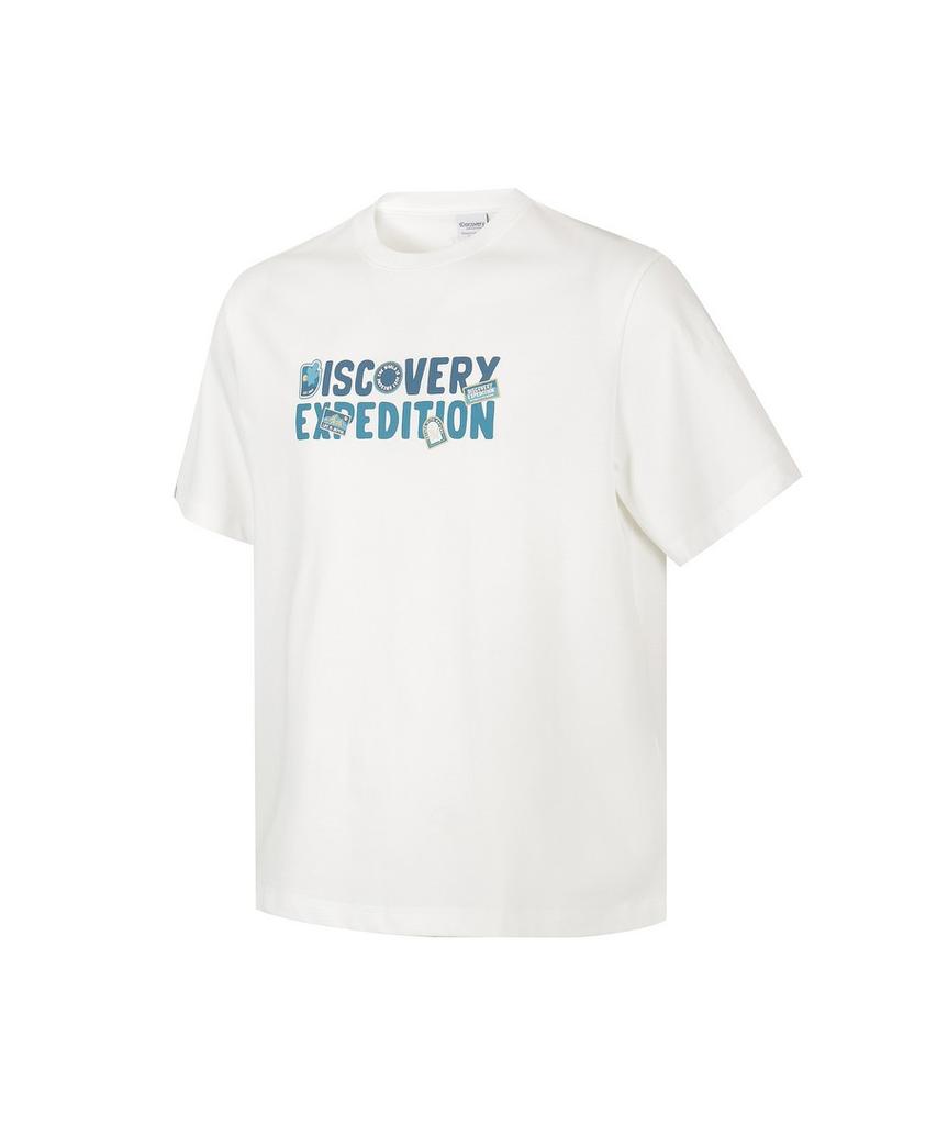 DISCOVERY EXPEDITION Uni Freshvent Collage Lettering Short Sleeve T-Shirt (White)