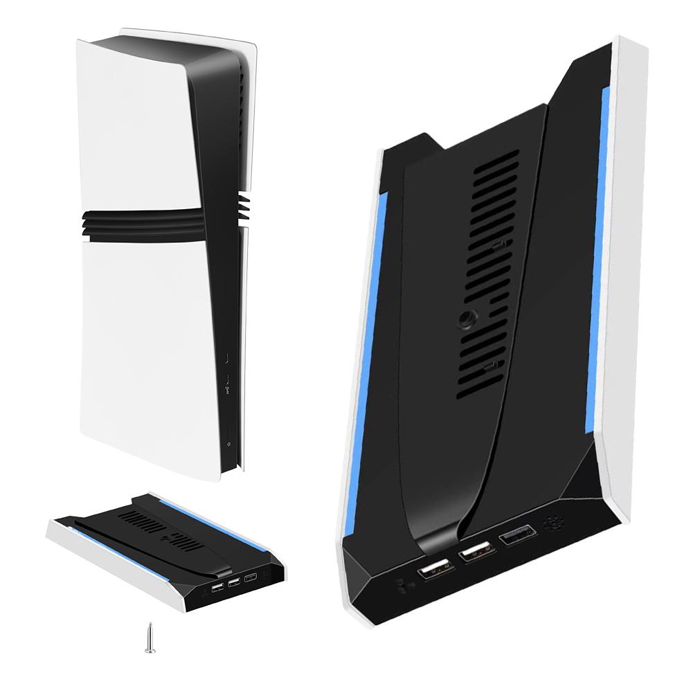 For PS 5 Slim/PS 5 Pro RGB Vertical Cooling Stand Base 8 Light Mode Game Console Base Bracket W/ 3-Speed Cooling Fan Base Stand
