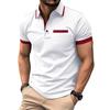 Men's Casual Shirt With Fake Chest Pocket, Lapel Buttons, Business T-shirt, Color Blocked Top For Men