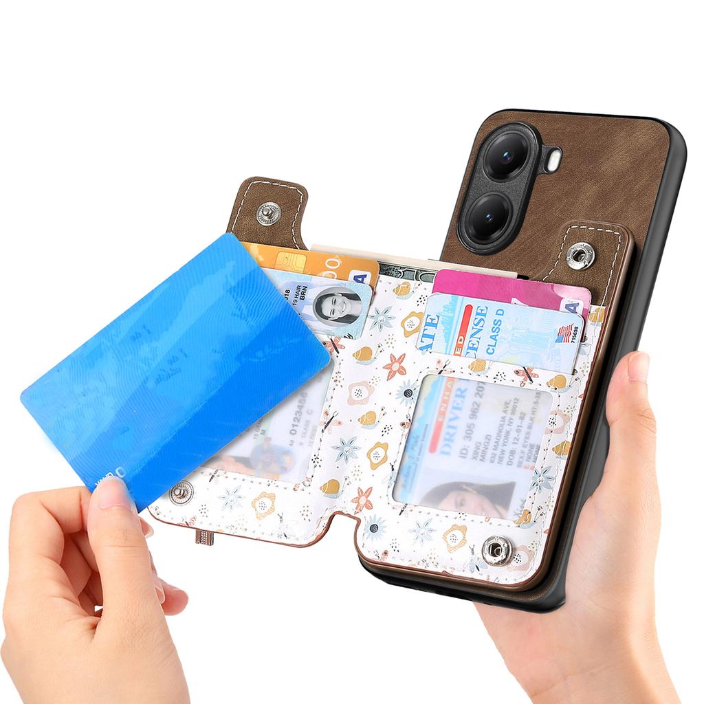 Skórzane etui na telefon Xiaomi Poco X7 Pro 5G/Xiaomi Redmi Turbo 4 5G z blokadą RFID, zapinaną na zamek kieszenią na karty i podstawką