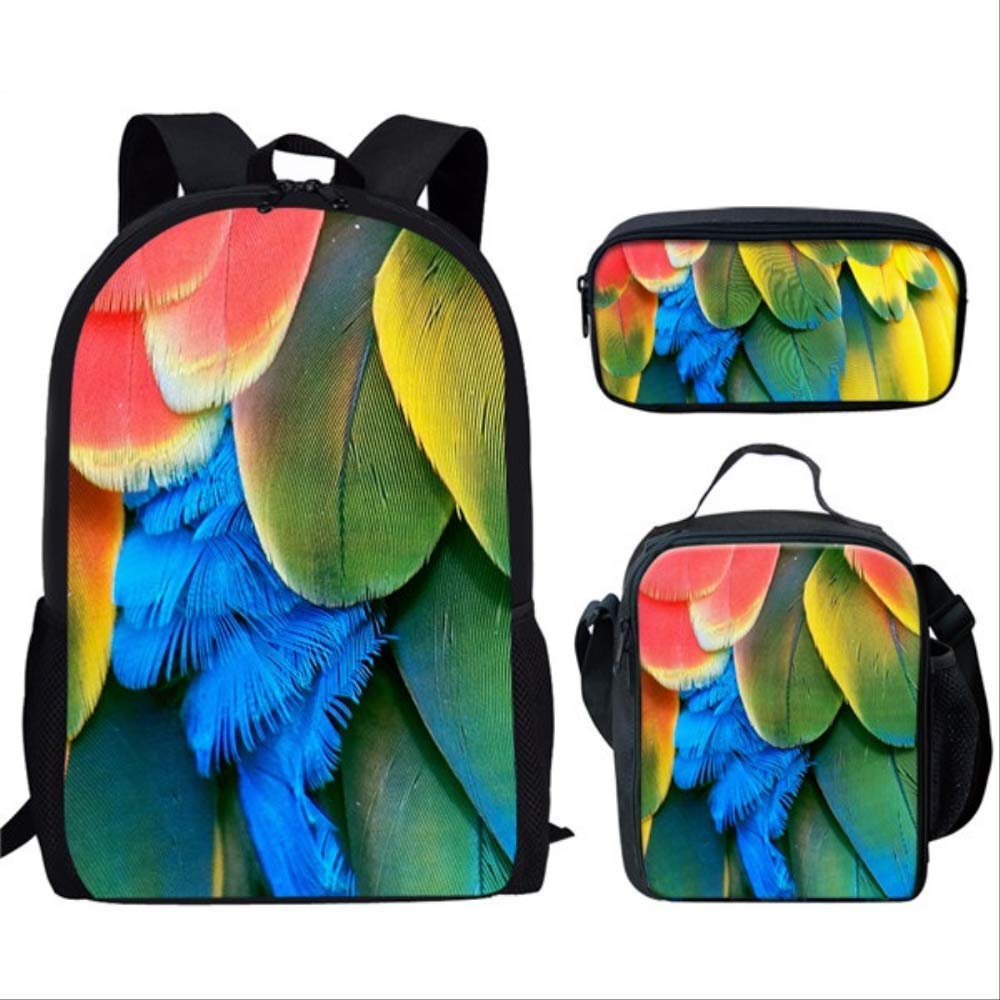 Classic Novelty Parrot Bird Pattern 3D Print 3pcs/Set School Bags Laptop Daypack Backpack Inclined Shoulder Bag Pencil Case