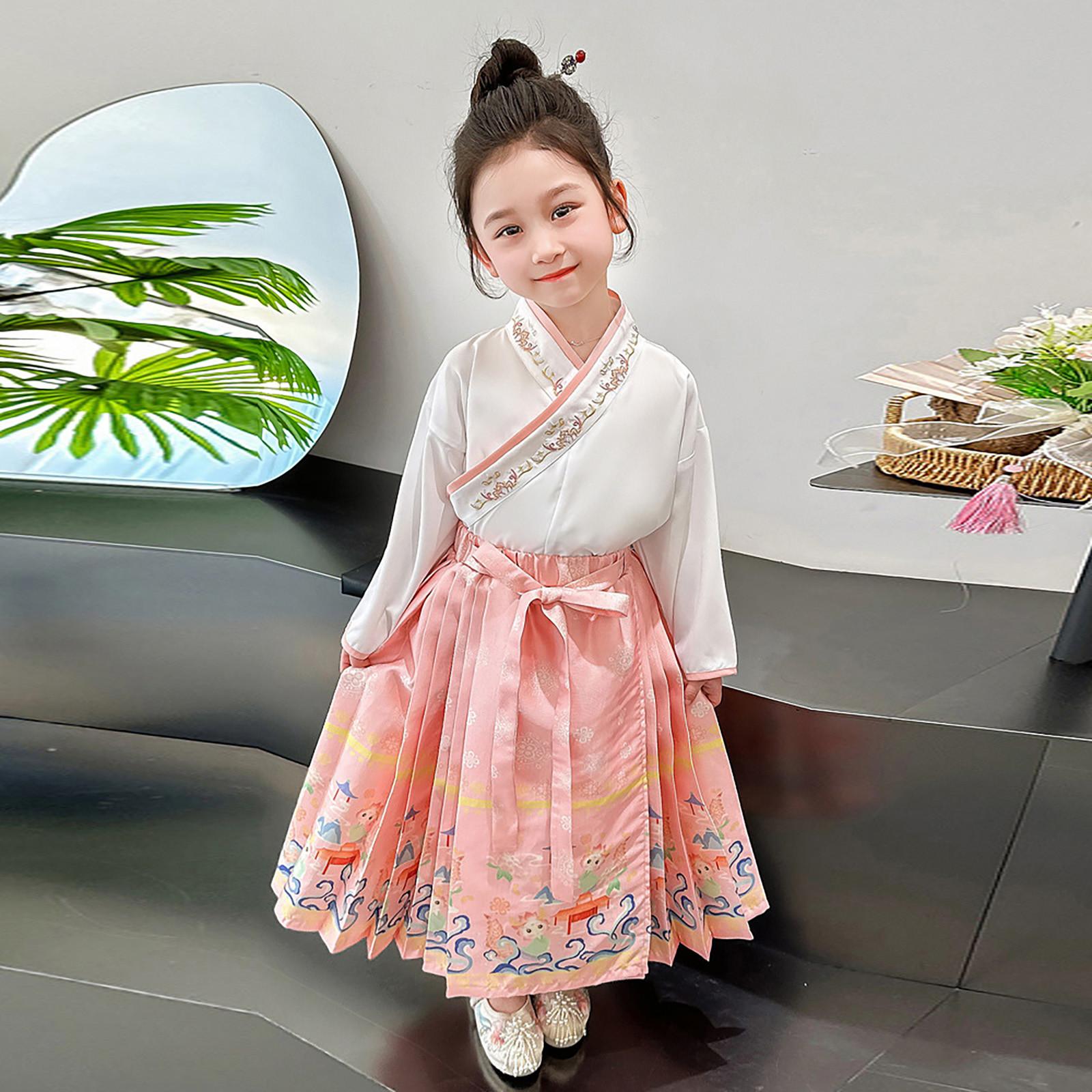 

Юбка с лошадиным лицом девушки Ханфу, древний костюм, костюм Супер Бессмертного Тан, платье принцессы для девочек 120 розовый