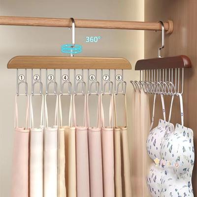 Solid Wood Bra Clothes Hanger Multifunction Underwear Hook Rotation Space Saving Scarf for Hanger Wardrobe Storage Organization