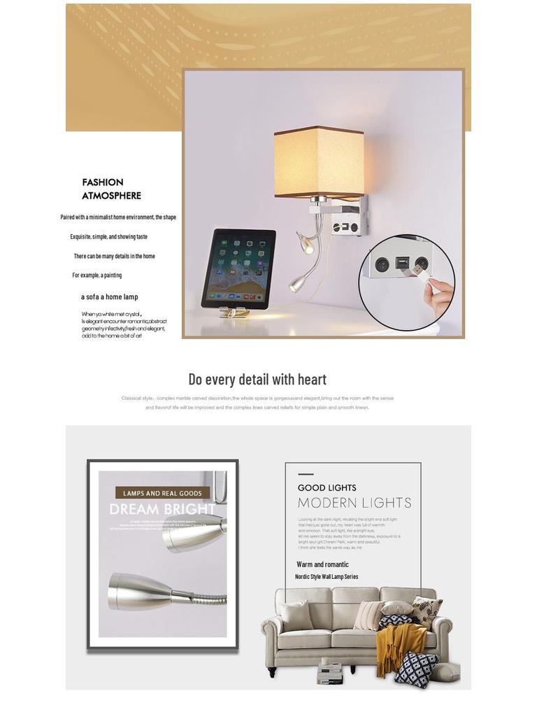 USB Charging European Style LED Wall Lamp for Indoor Use - Ideal for Hotels and Bedrooms
