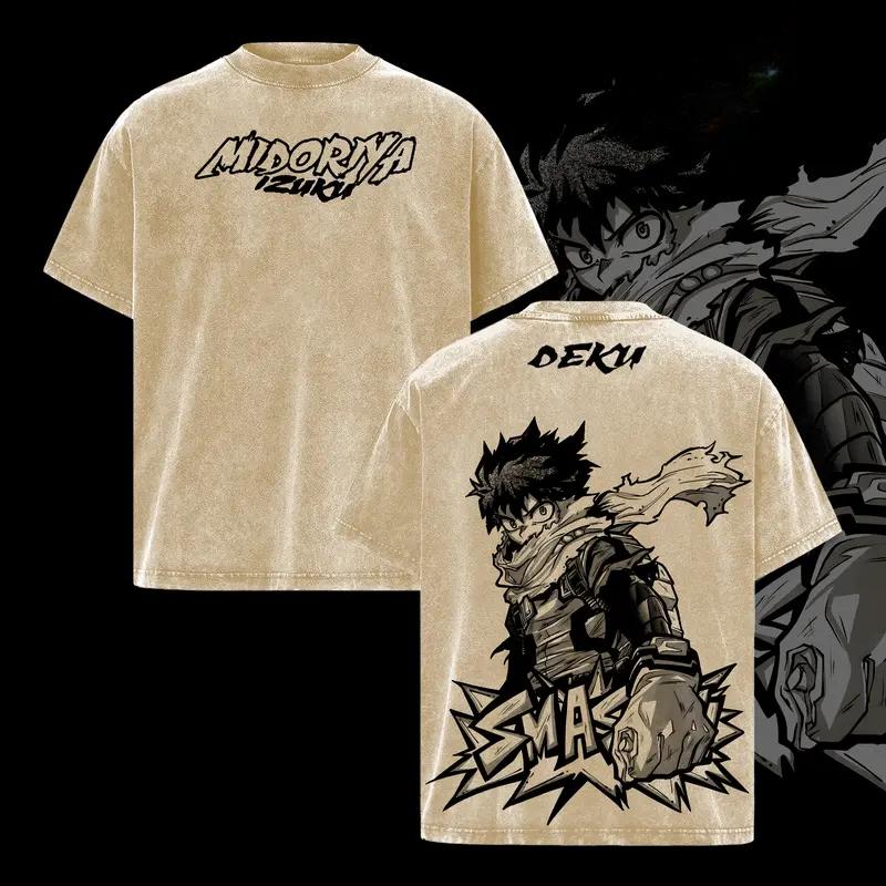 

Midoriya Izuku My Hero Academia Graphic T Shirt Men Women Casual Cotton Tshirts Vintage Washed Tee Harajuku Oversized T-shirt XXL коричневий