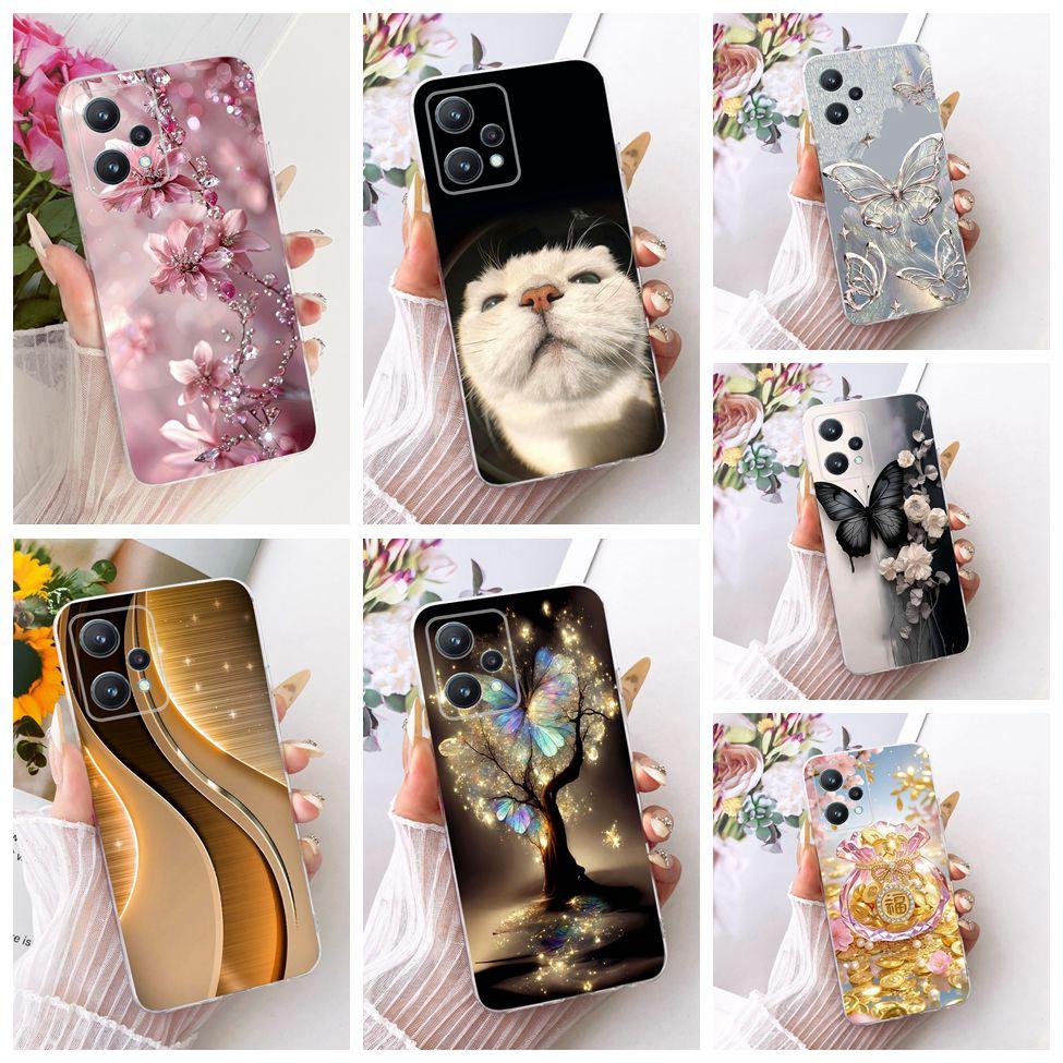 Transparent For Realme Q5 Case RMX3478 Cute Fashion Butterfly Funny Painted Soft Bumper Cover For Real me Q5 Casing