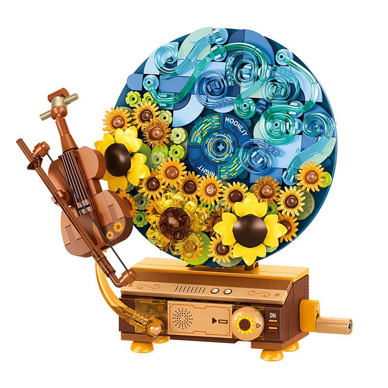 Senbao Building Blocks Flower Language Spin Record Player Children's Assembled Educational Diy Toys