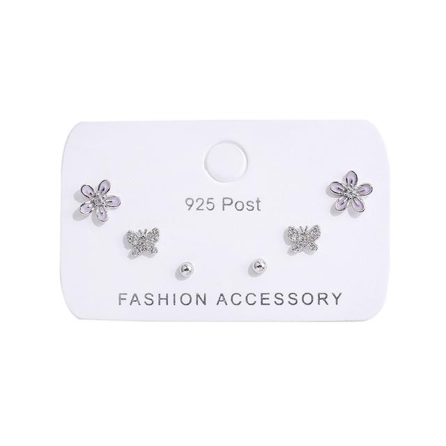 

Изящный комплект серег-гвоздиков с бабочкой и цветком для женщин, серебряный цвет с кубическим цирконием, набор серег из 6 предметов, ювелирные изделия, подарки S-E1224