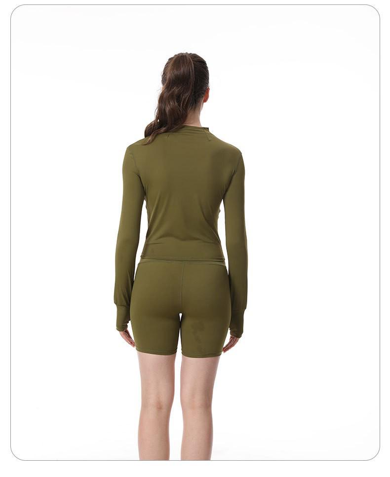 Women's High-Waist Yoga Set: Stand-Up Collar, Tummy Control, Zip, Long-Sleeve for Running & Fitness