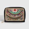 Bohemian Style PU Zipper Card Holder & Coin Purse with Butterfly and Flower Design