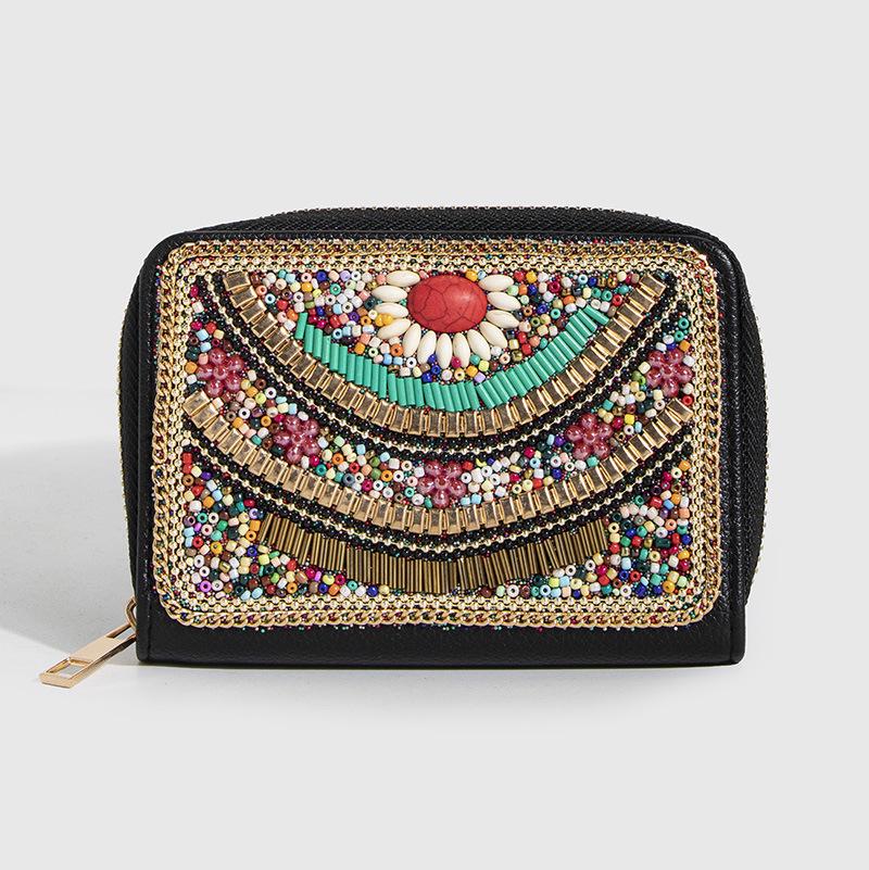 Bohemian Style PU Zipper Card Holder & Coin Purse with Butterfly and Flower Design