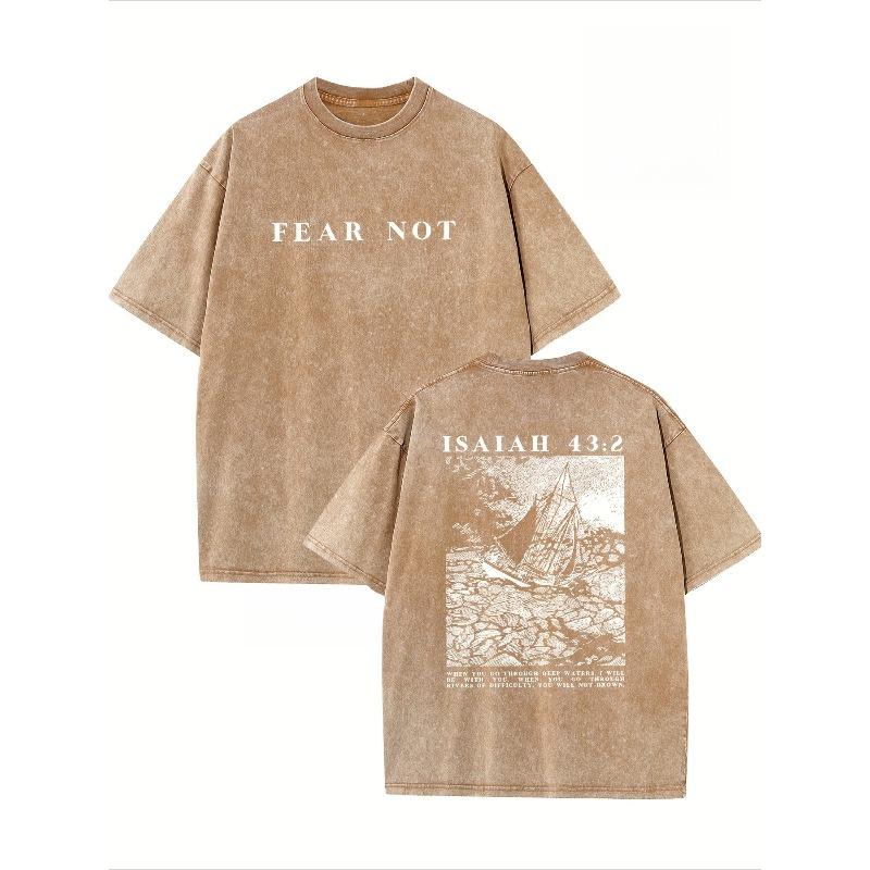 

Creative Pattern Washed Fear Not Double-Sided Printed Pure Washed Drop Shoulder Men S Vintage Street Basic Loose Hip-Hop Top Washed Vintage 5XL дубильна кора