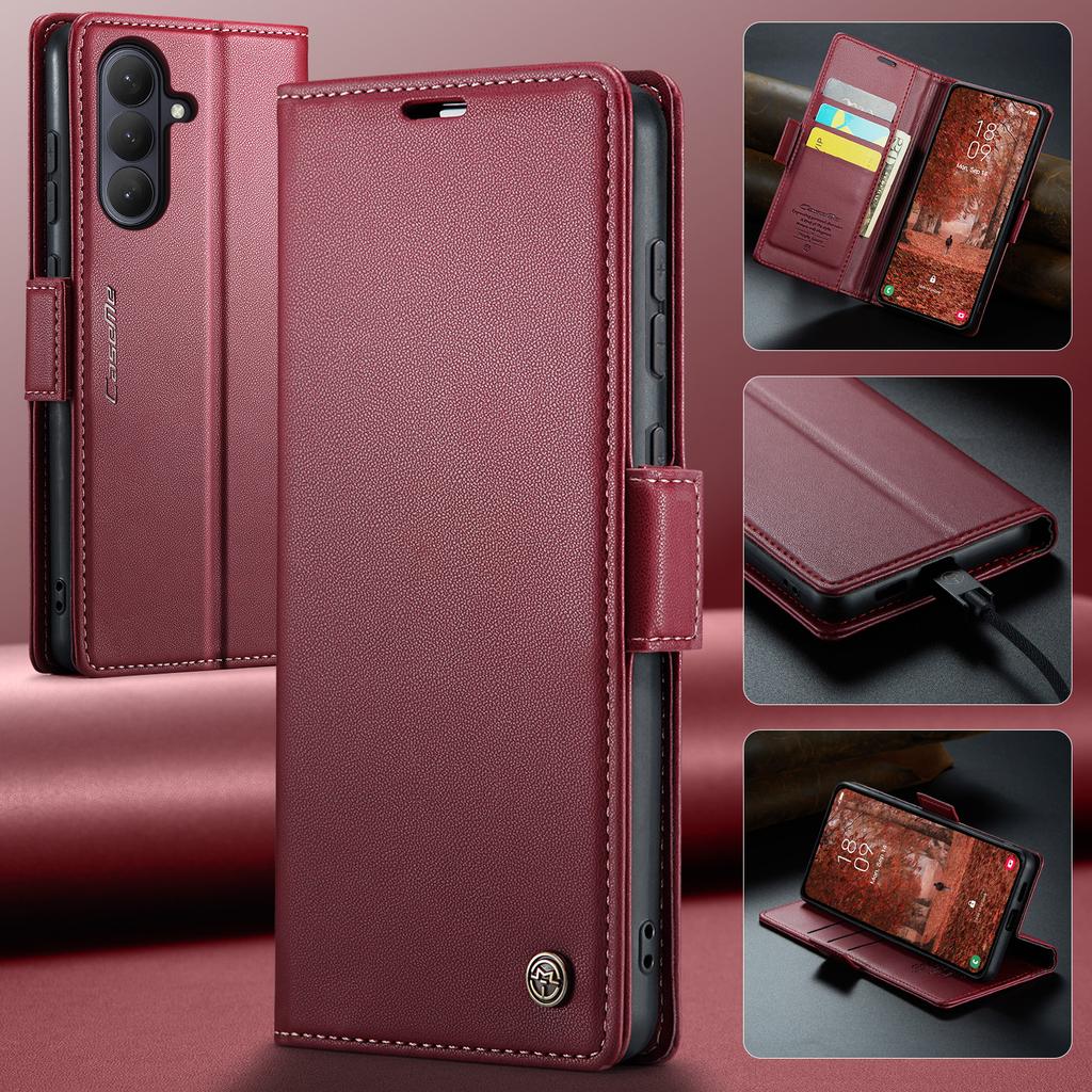 For Samsung Galaxy A57 5G Case CASEME 023 Series RFID Blocking Wallet Stand Glossy Litchi Texture Leather Phone Cover