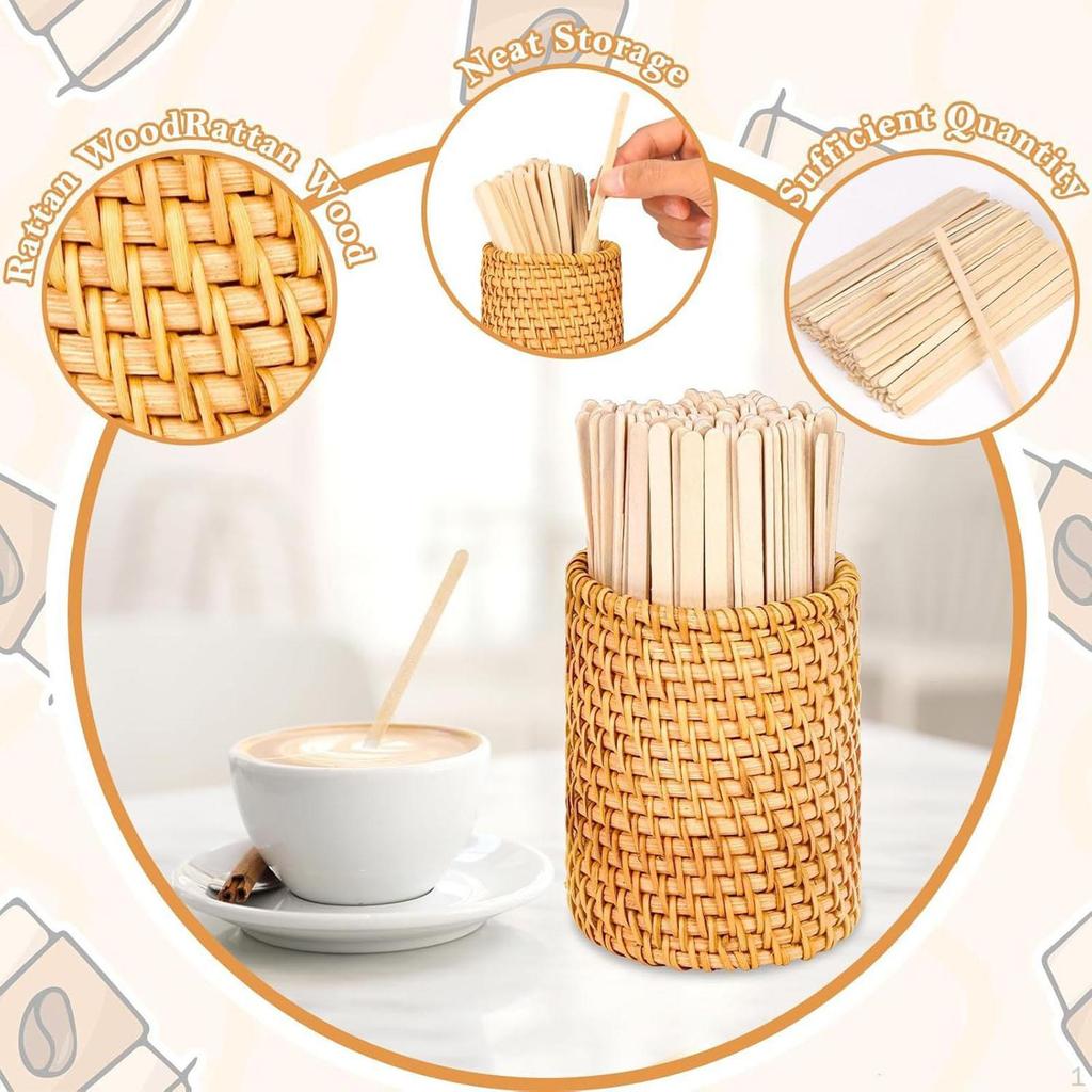 101 Pieces Coffee Stirrers Wooden Stir Sticks Beverage Mixer Swizzle Accessories with Bamboo Storage