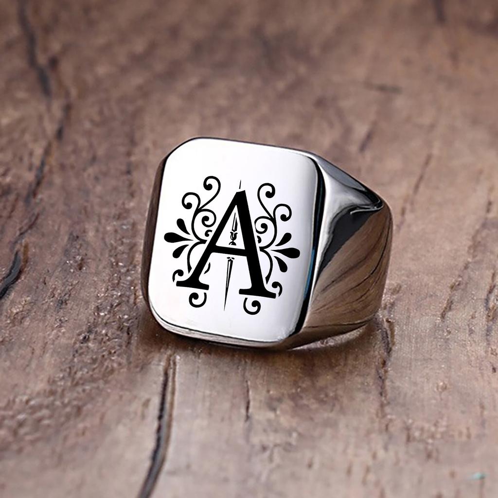 Herrenring, Sigent-Ringe, Alphabet-Ring aus Edelstahl für Herren, Vatertagsgeschenk
