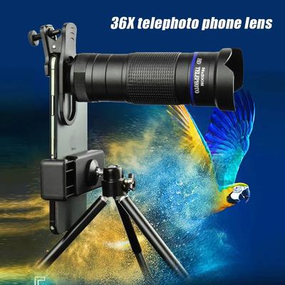 Telescopio Monocular Zoom Macro Ojo de Pez 4 en 1 Kit de Lentes Gran Angular Lente de Cámara para Teléfono Teleobjetivo 36x Para Teléfono Celular iPhone Samsung Xiaomi Huawei