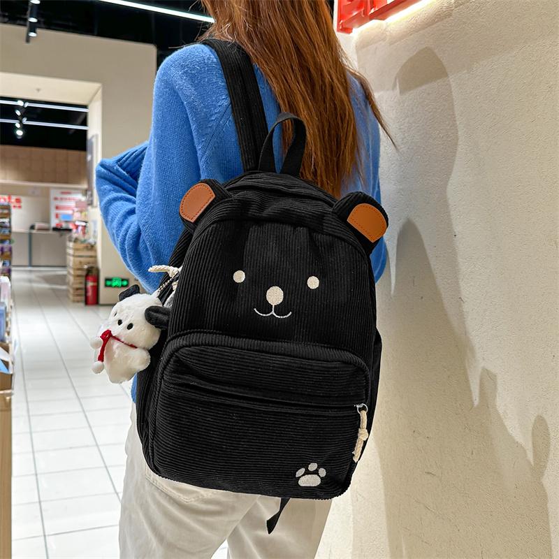 Cute Corduroy Backpack for Women & Girls – Adorable Bear Design Mini Backpack with Paws & Face, Perfect for School, Travel, and Daily Use