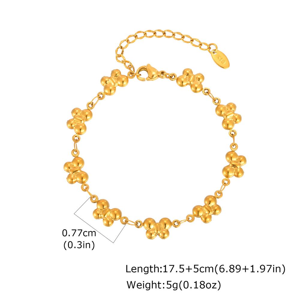 Wind Stainless Steel Four-Leaf Clover Five-Pointed Star Butterfly Rose Chain Bracelet Necklace Female Br-2537