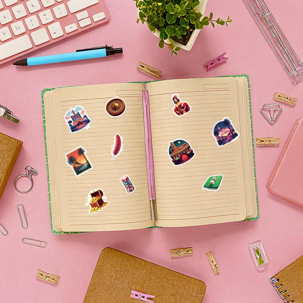 35pcs Las Vegas Themed Stickers Diy Diary Laptop Luggage Skateboard Graffiti Decals Fun For Stationery School Supplies