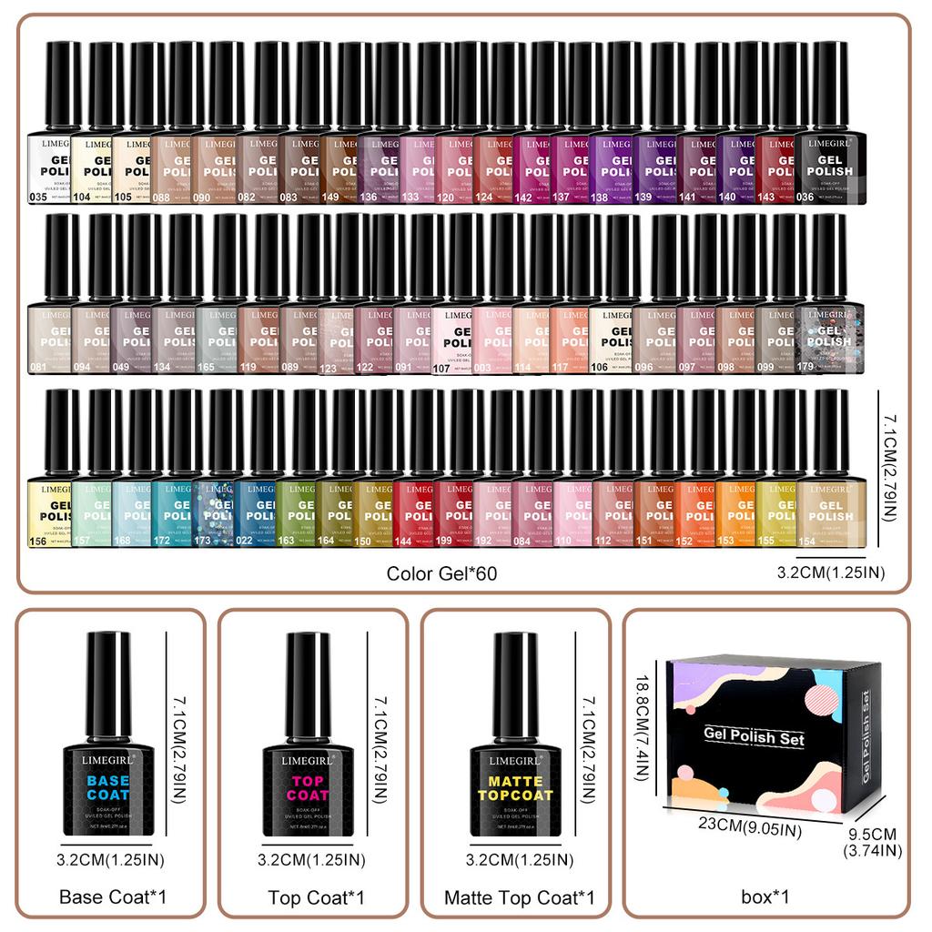 60 Colors Gel Nail Polish Set Soak Off UV Gel Top Coat Matte Top Coat Base Coat Long Lasting Shine Nail Art Kit