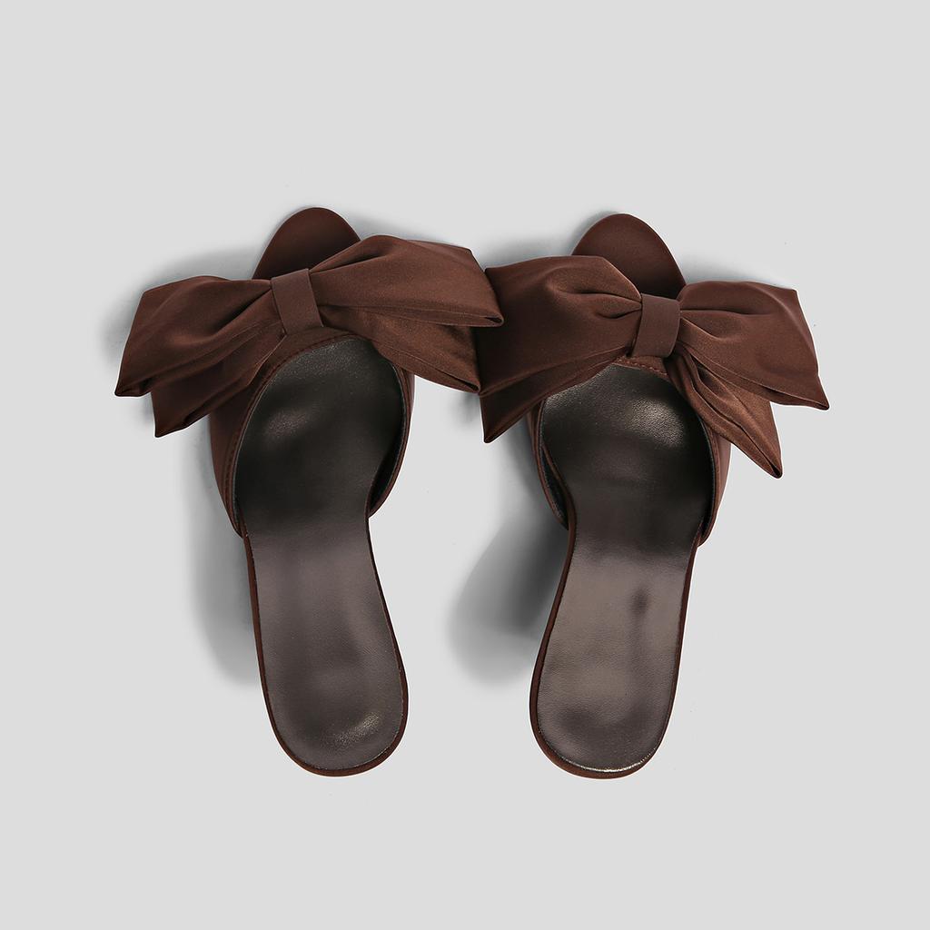 Fashion New Style  Arrival Silk Butterfly-knot High Heels Women Slippers Square Toe Mule Slippers Slides Party Pumps Shoes Zapatos Mujer