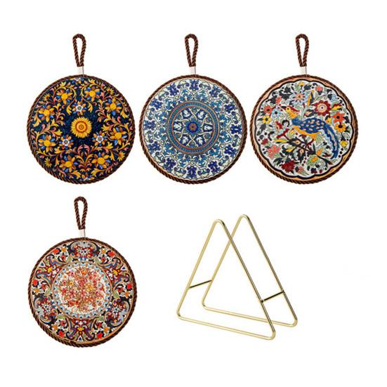Decorative Heat Mat Vintage Ceramic Trivet, Resistant Pot Holder for Casserole Enamel Elegant Dining Placemat Cookware, Traditional Table Hot Dishes,