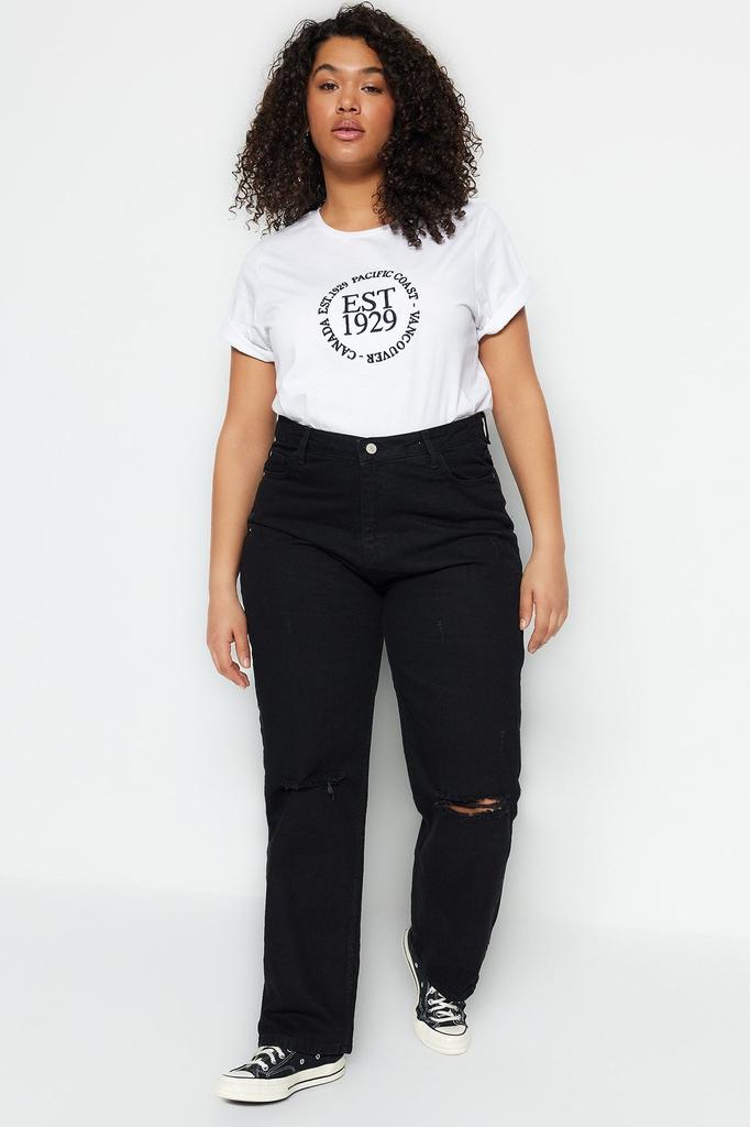 Women's Style Plus Size Black High Waist Detailed Bootcut Jeans