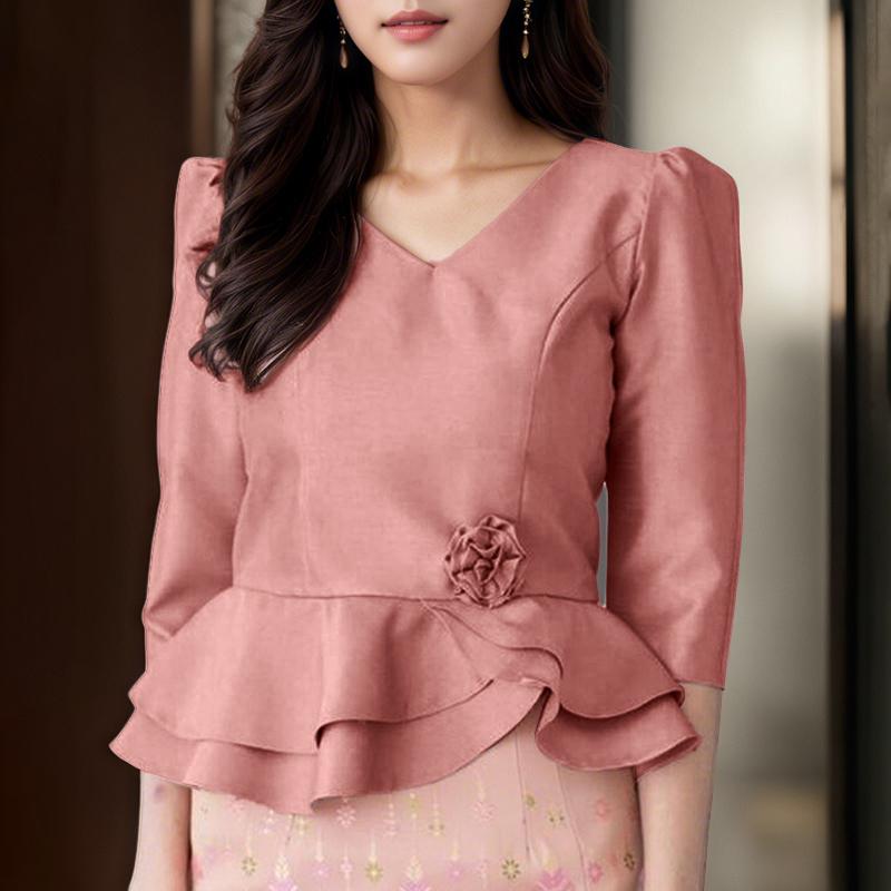 

ZANZEA Women Casual 3/4 Sleeve Summer 3D Flowers Patchwork Blouse