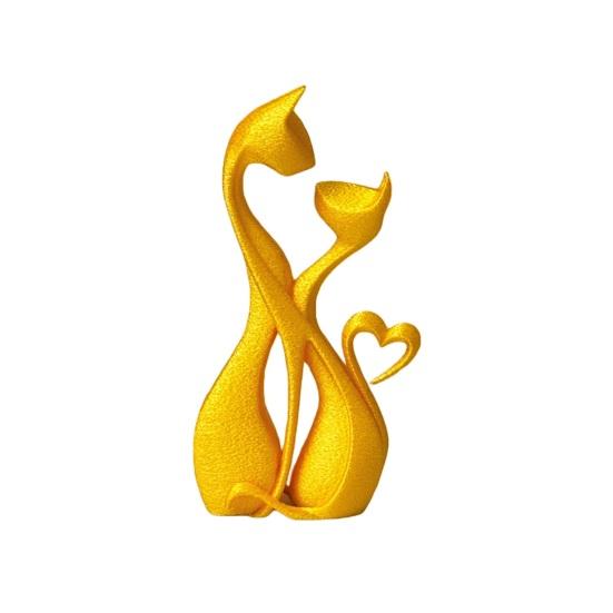 3D Printed Couple Cat Sculpture Abstract Double Cat Figurine Minimalist Modern Cat Decoration золотистый