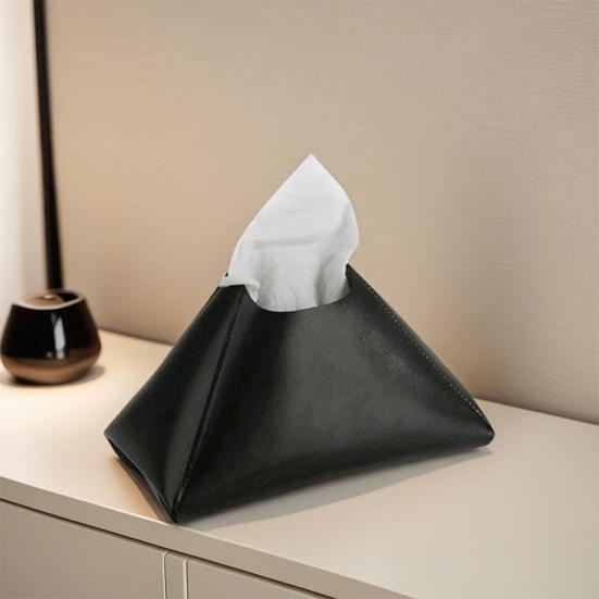 Faux Leather Tissue Holder Decorative Tissue Box Cover Pyramid Tissue Box Case Tabletop Tissue Dispenser