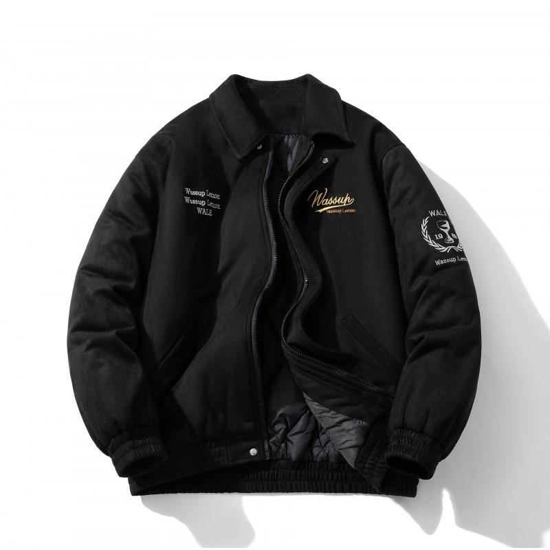 Mens Oversized Baseball Jacket Embroidered Suede Streetwear Winter Puffer Coat Teens