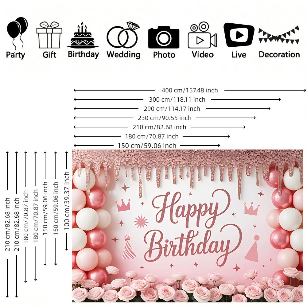1pc Pink Rose Birthday Background Banner Suitable for Birthday Celebrations Photography Backdrop Anniversary