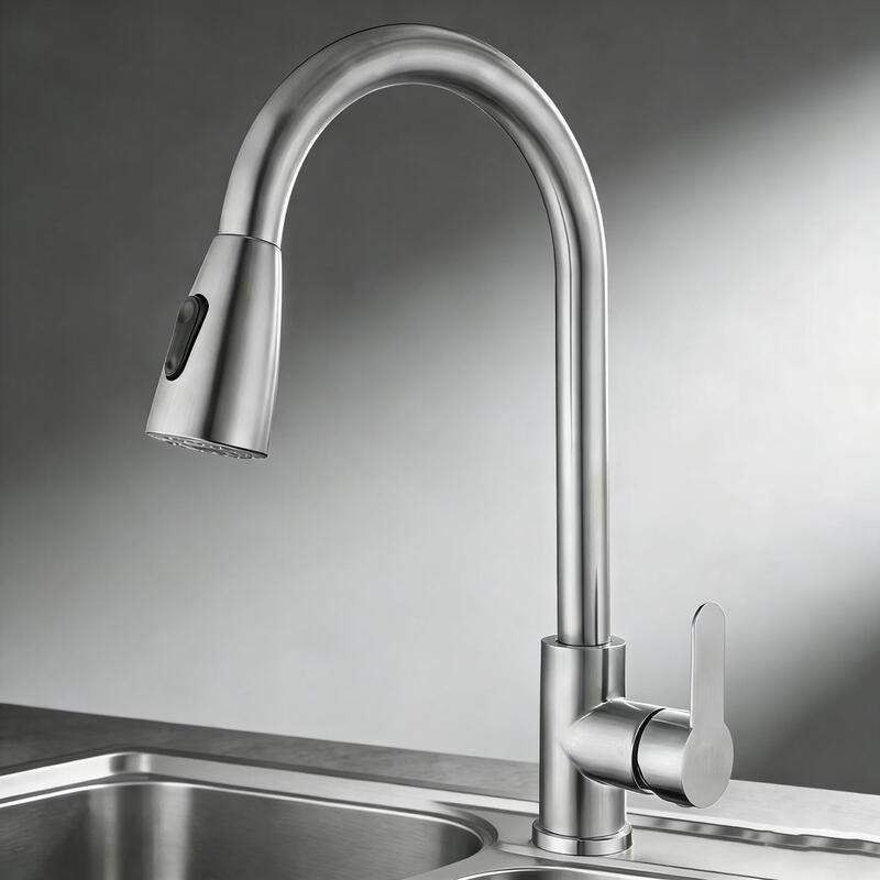 TLXT Brushed Stainless Steel Pull-Out Kitchen Faucet