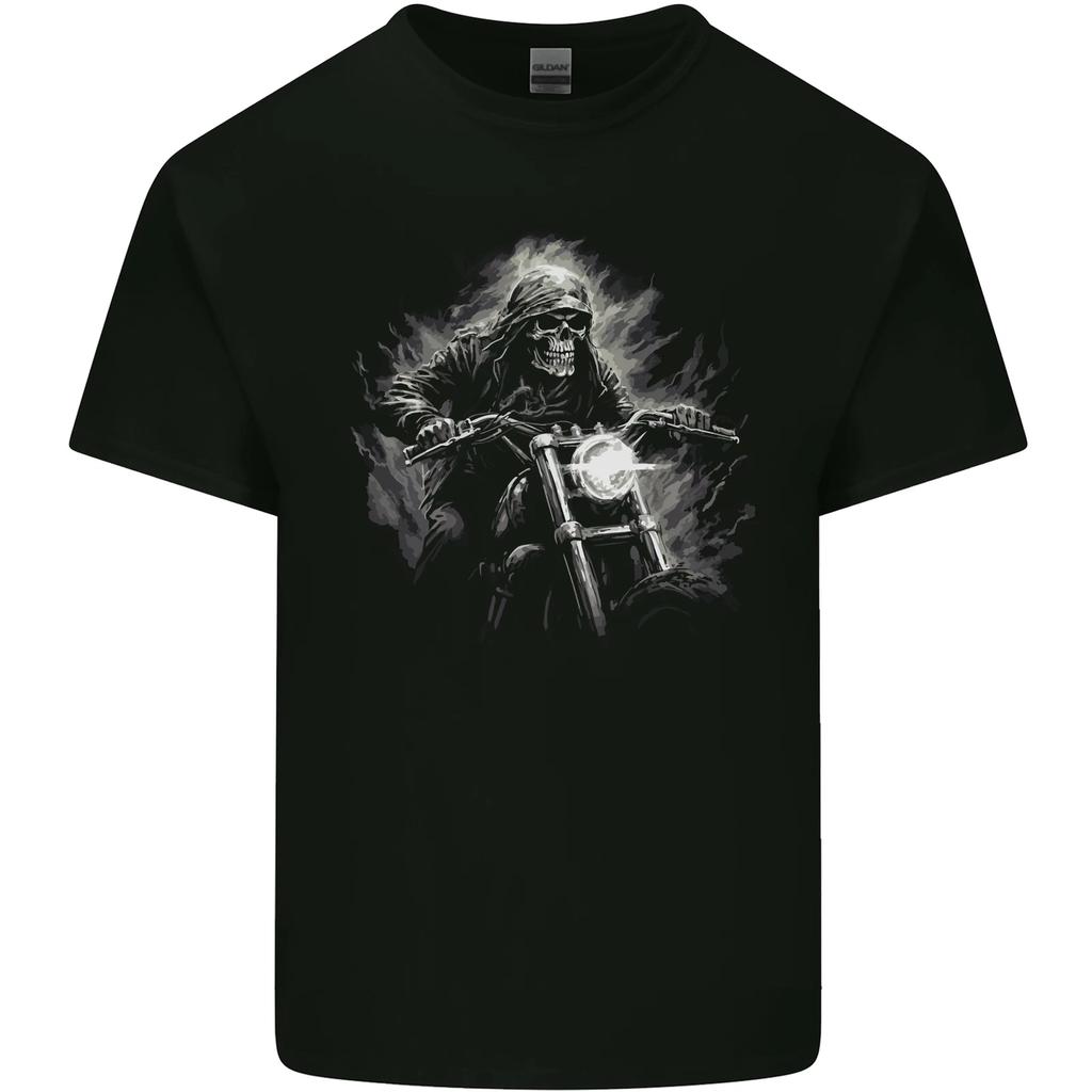 Skull Biker Motorcycle Motorbike Grim Reaper 5 Kids T-Shirt Childrens