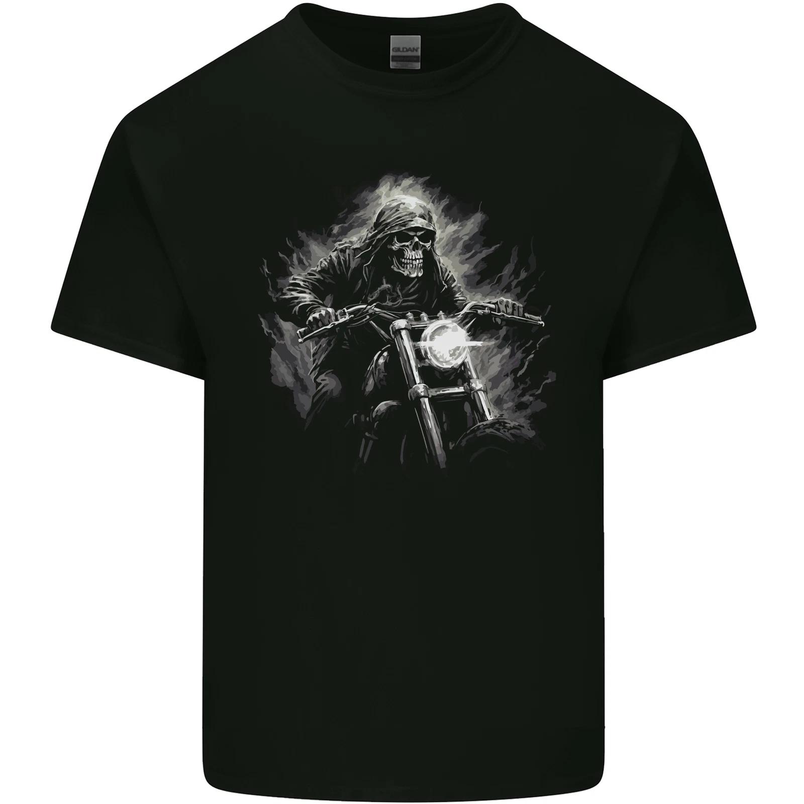 

Skull Biker Motorcycle Motorbike Grim Reaper 5 Kids T-Shirt Childrens S