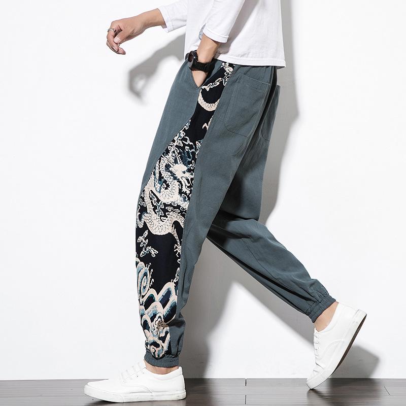 Men's Retro Cotton Linen Patchwork Trousers - Spring/Autumn Plus Size Fashion