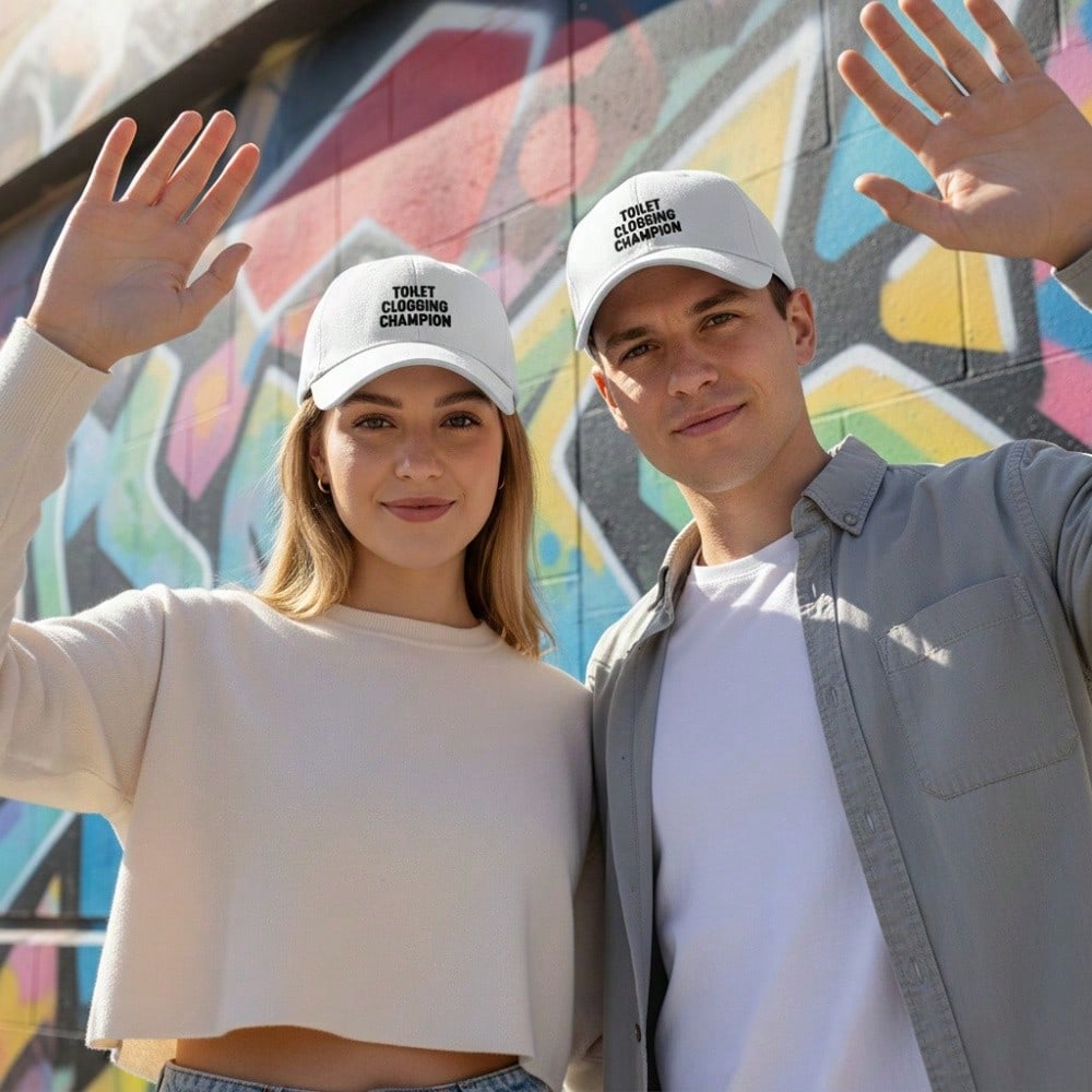 [Funny Baseball Cap] Toilet Clogging Champion Letter Print Polyester Adjustable Breathable Casual Outdoor Sports Dad Hat For Men Women