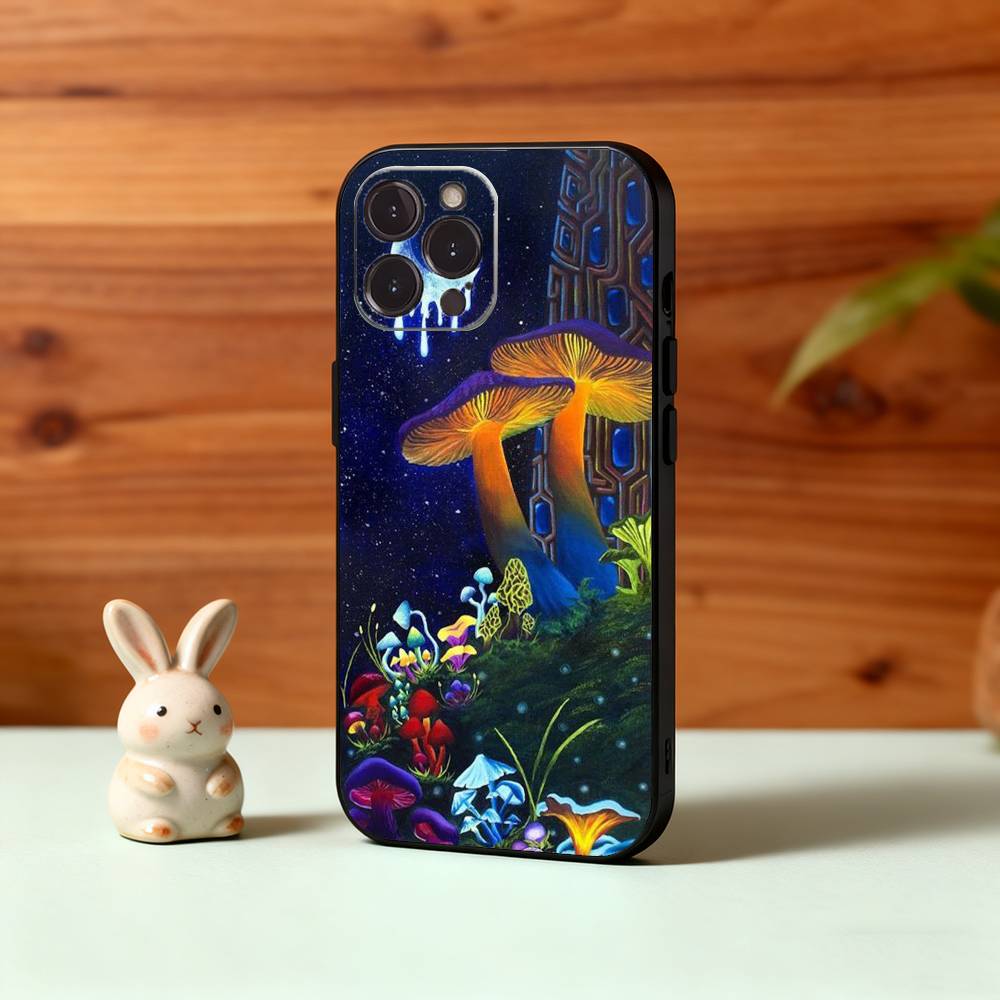 P-Psychedelic C-Colored M-Mushroom Phone Case For iPhone17,16,15,14,13,12Plus,Pro Max,XS,5G Soft Silicone Black Cover