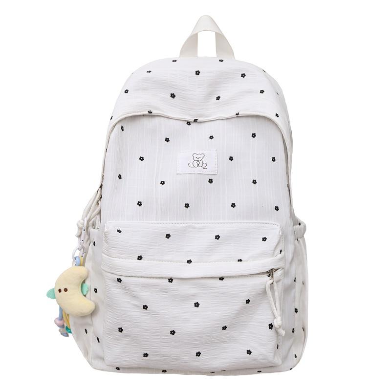 

Студенческий школьный женский рюкзак с маленьким цветочным принтом белый