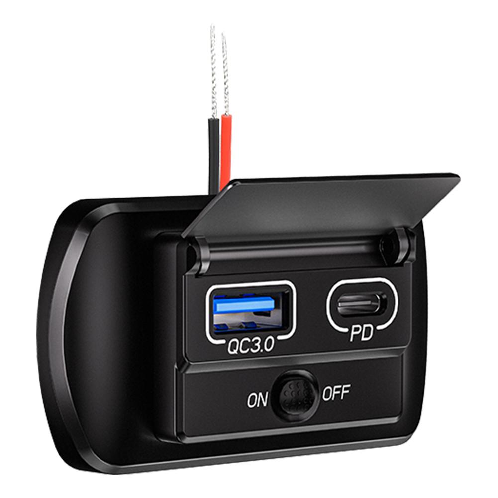 12V/24V Car Charger Socket Dual USB Ports QC3.0 PD USB Power Socket with ON/OFF Outlet Panel Adapter for Car Bus RV Truck Boats