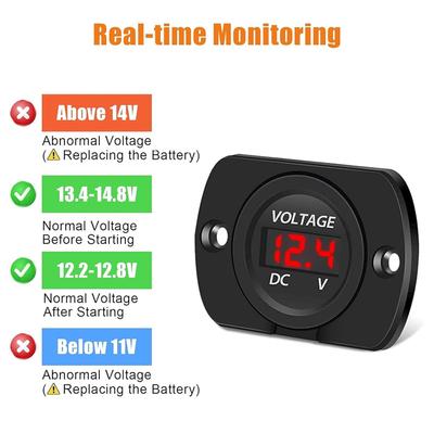 Digital Voltage Meter Dc 12-24V Waterproof Round Meter Car Voltmeter With Led Digital Display Panel For Car Motorcycle Boat Rv